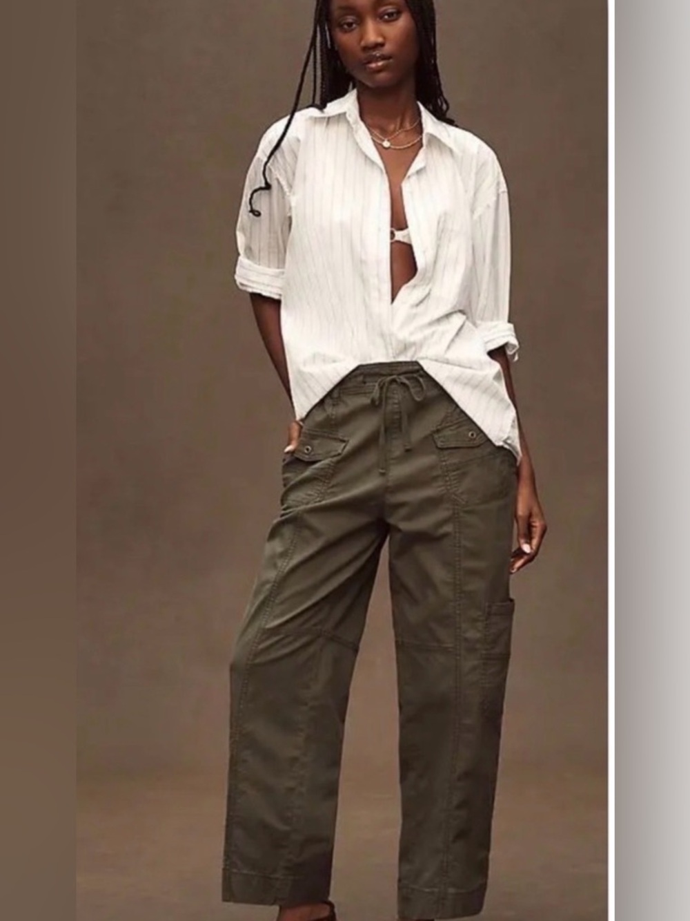 Pilcro Olive Green Utility Cropped Pants